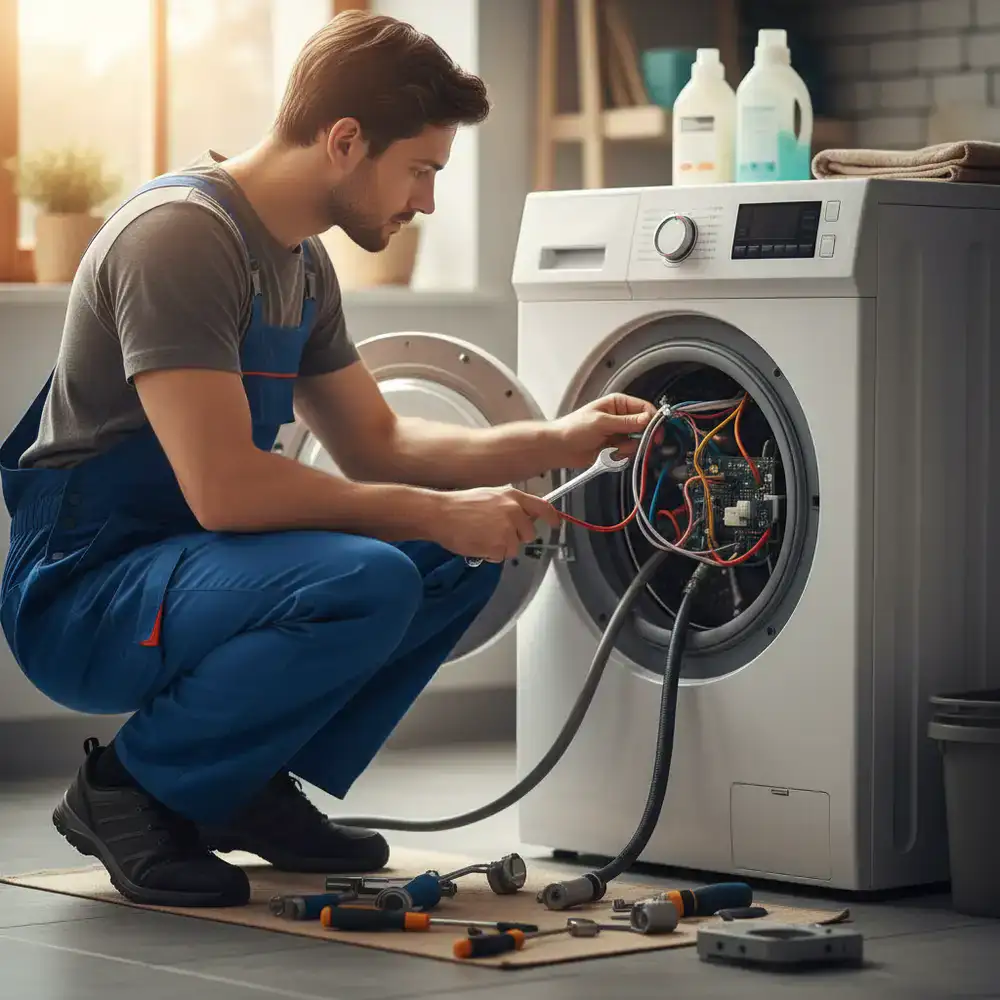 Monteur repareert een oven in de keuken